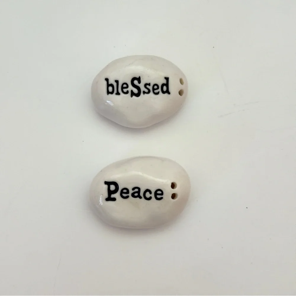 Blessed and Peace White Ceramic Salt & Pepper Shakers
